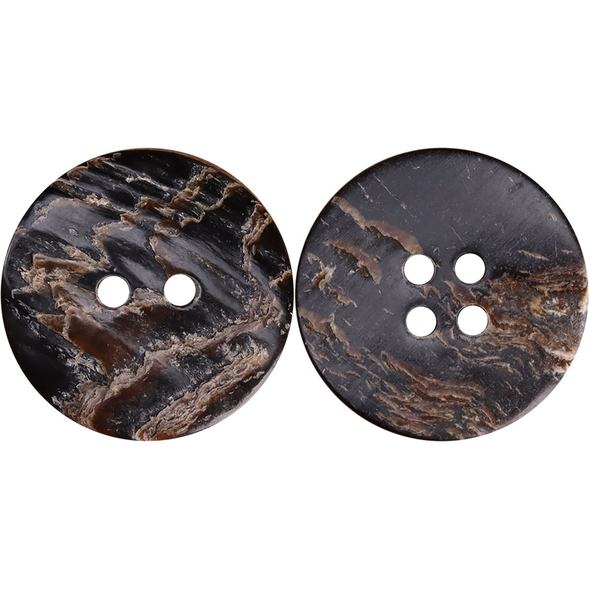 Butoane negre plate neregulate cu textură rustică din corn, 18L-40L, pachet de 30 (6 mărimi)