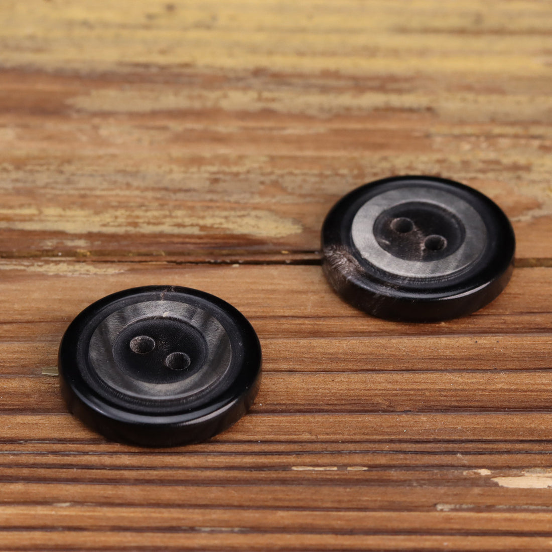 Silver-Gray Black Two-Hole Water Buffalo Horn Buttons 10pcs