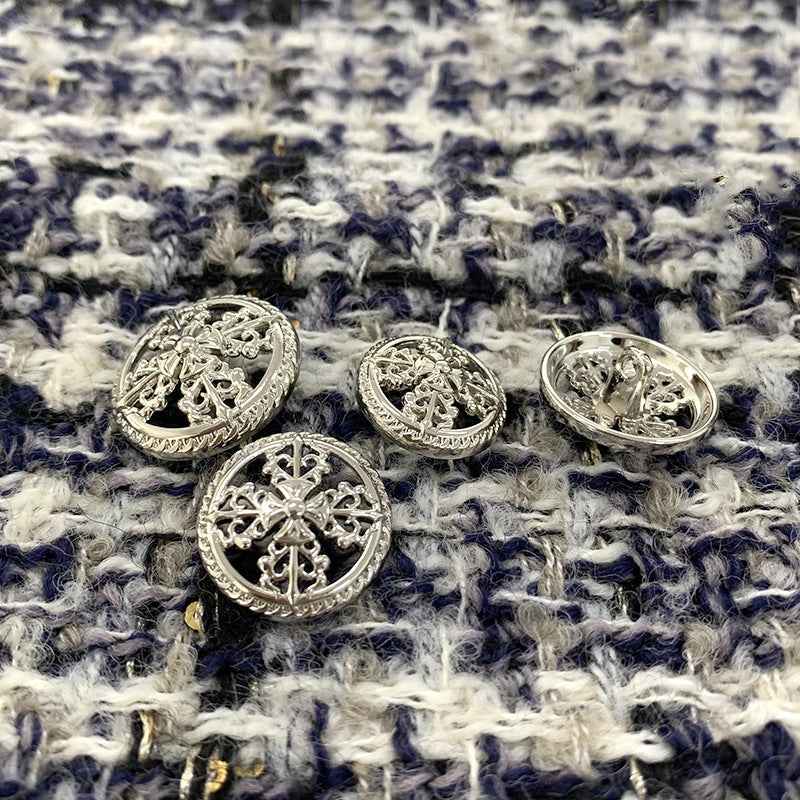Round Silver Vintage Hollow Cross Metal Shank Buttons 48 Pack