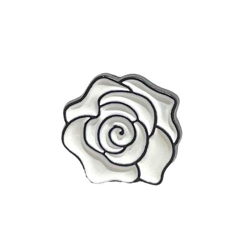12mm Vintage Camellia Black & White Floral Metal Shank Buttons 50 Pack