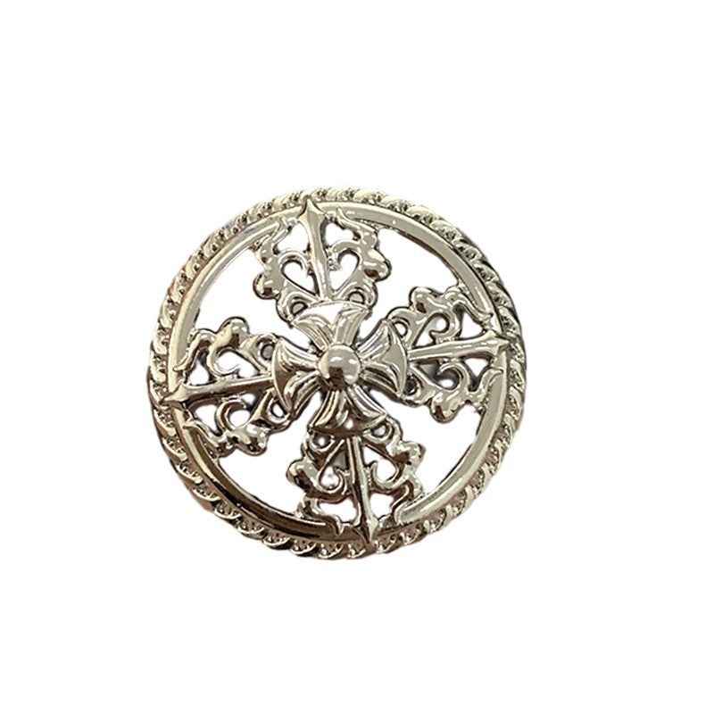 Round Silver Vintage Hollow Cross Metal Shank Buttons 48 Pack