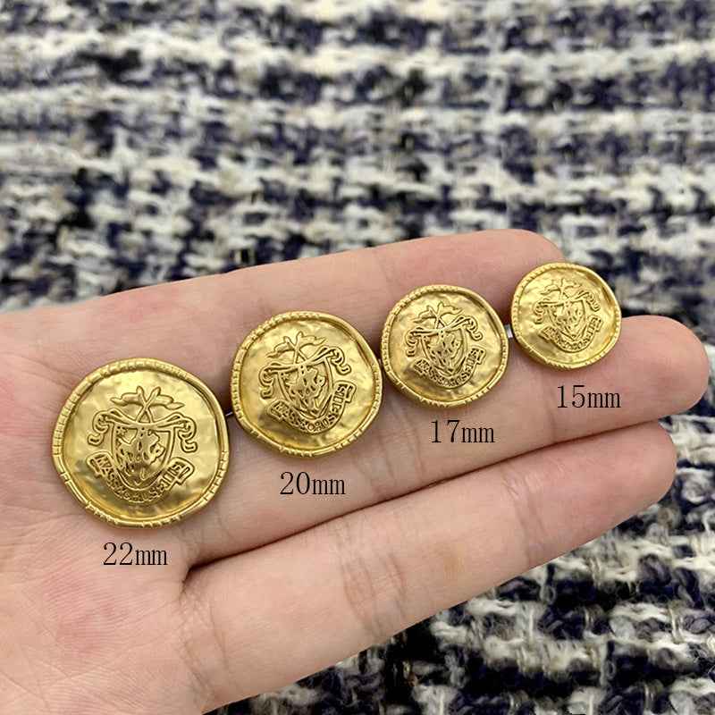 Vintage Irregular Metal Shank Buttons - British Style Badge 48pcs
