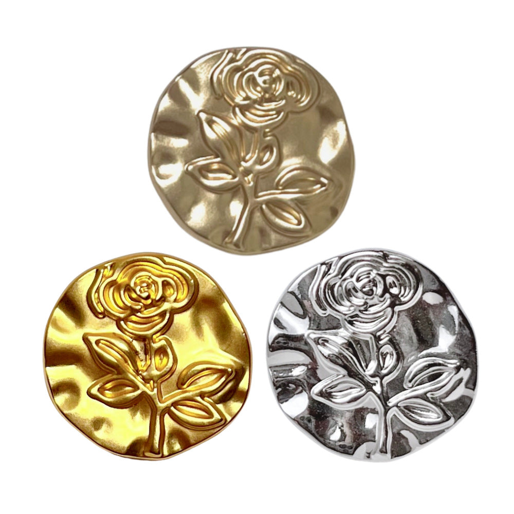 15/20MM Runde Guld Sølv Prægede Rose Metal Skaft Knapper 20stk