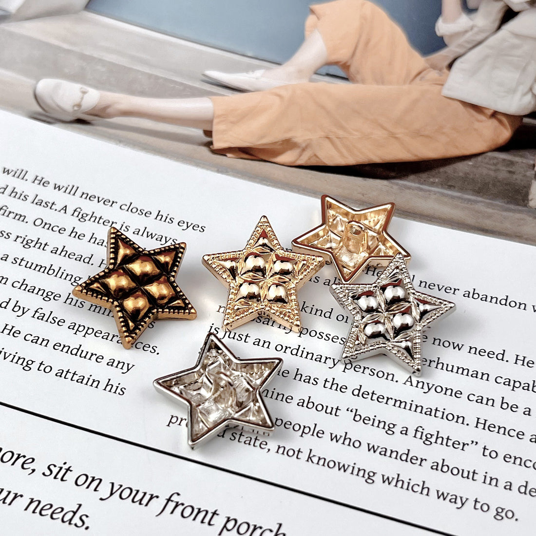Nasturi metalici Turtle Star de 18/20/23mm pentru cusut, 20 bucăți