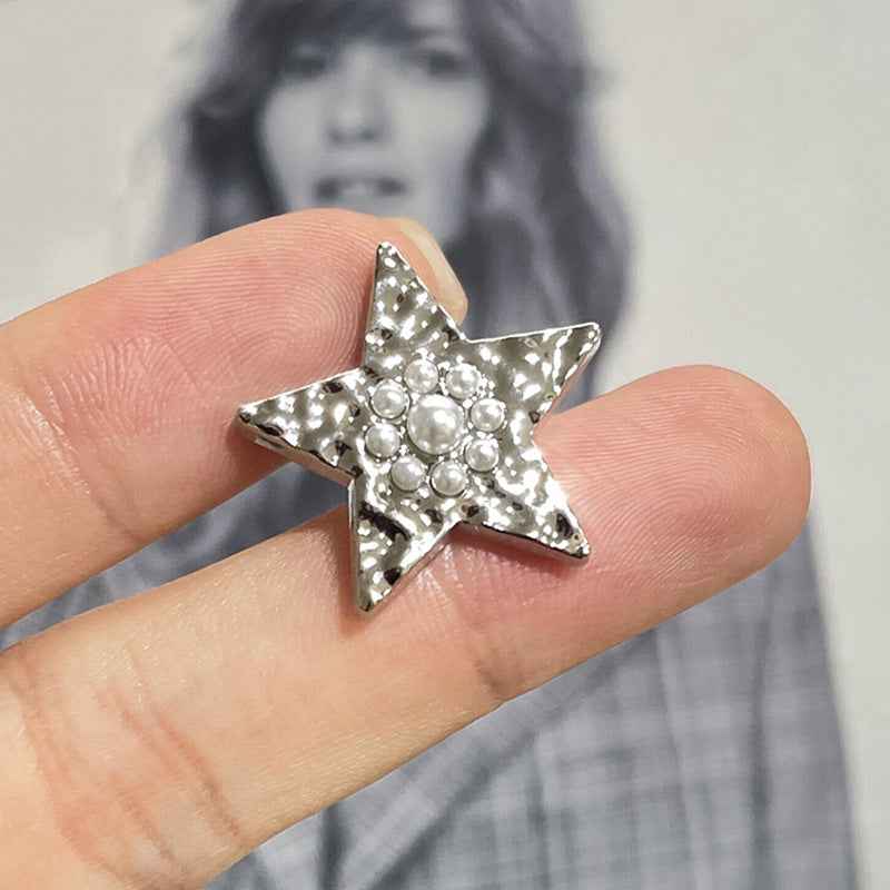 Gold & Silver Wavy Star Metal Shank Buttons with Pearl Accents 48PCS