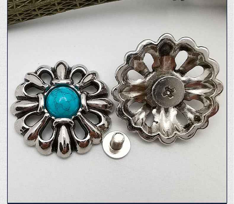 1 Inch Turquoise Floral Screw Studs Vintage Leather Rivets 20 Pack