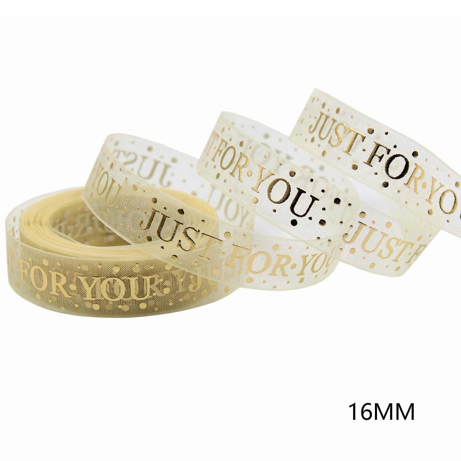 Panglică din tul cu folie aurie 9/16mm, model zăpadă, inimă și dragoste, set de 5, 50 de yarzi