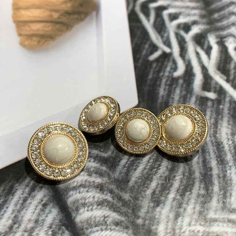 Gold Tone Diamond-Studded Round Buttons for Dresses & Coats 50pcs