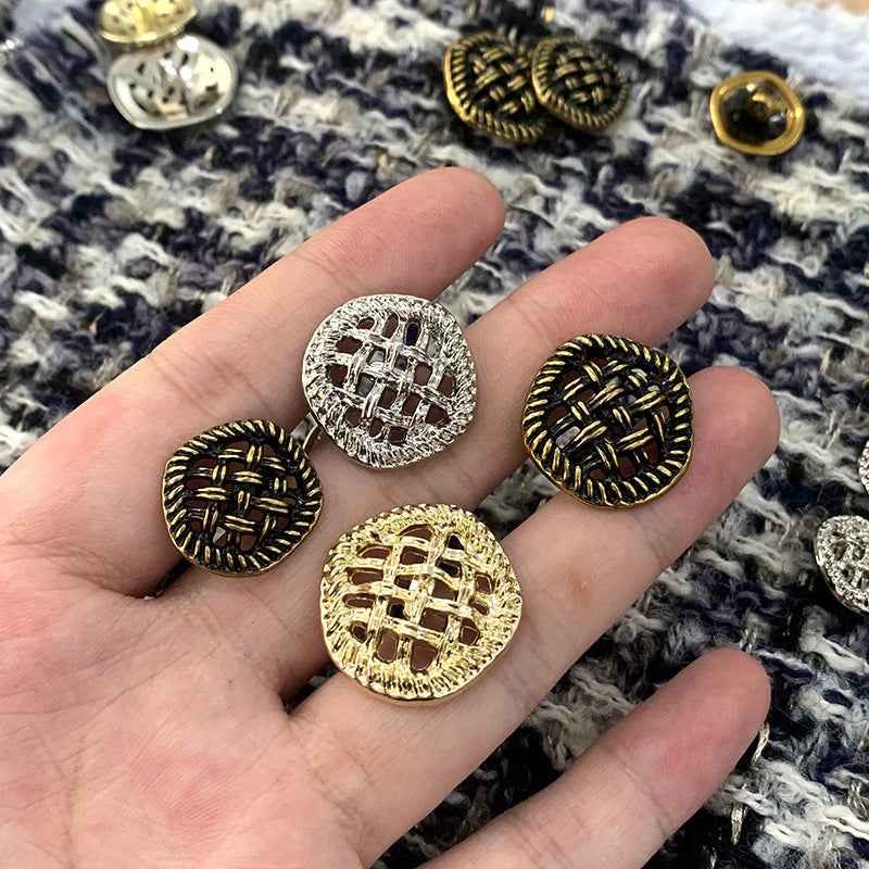 Vintage Hollow Mesh Metal Shank Buttons - Gold/Silver/Bronze 48pcs