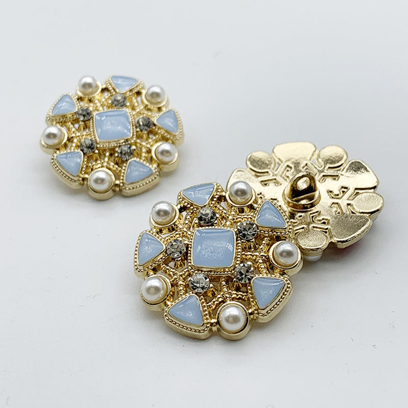 Vintage fransk-inspirerede rhinsten runde metalknapper med skaft 12 stk