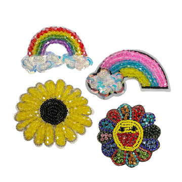 Tecknad Regnbåge Solros Applikation Kristall Rhinestone Patch 4 Pack