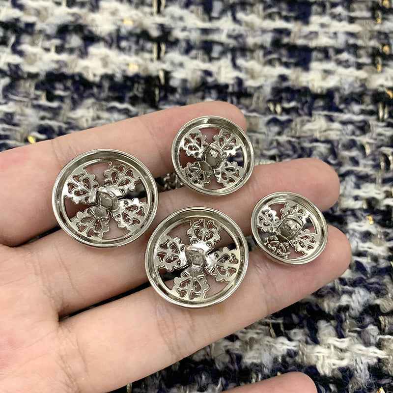 Round Silver Vintage Hollow Cross Metal Shank Buttons 48 Pack