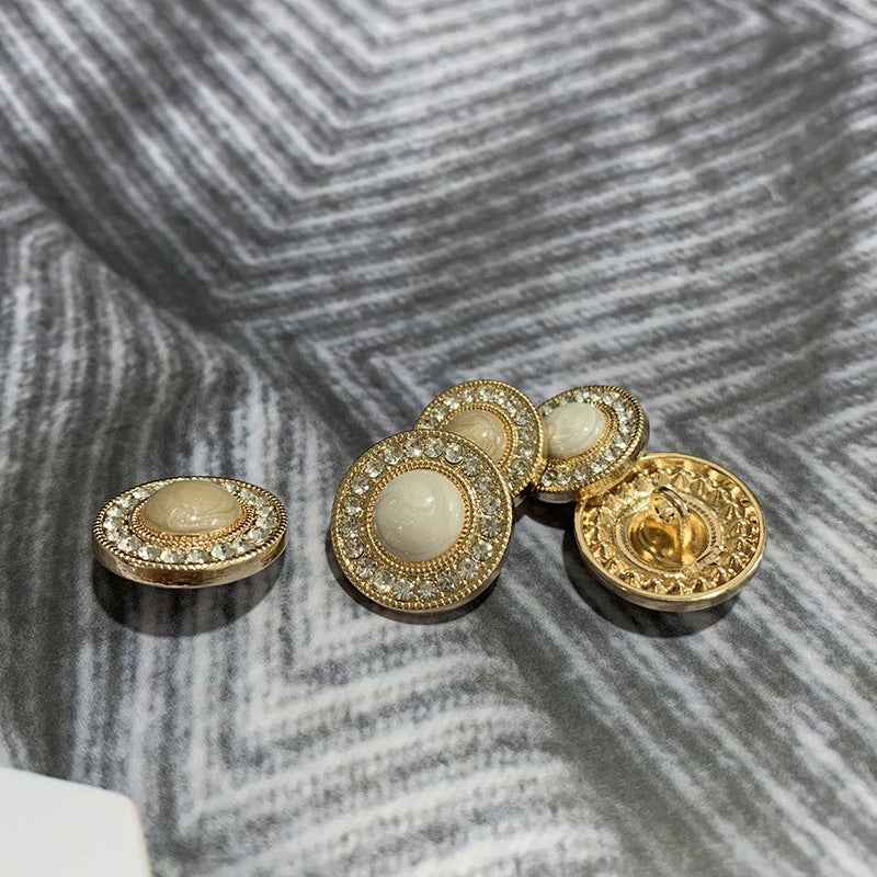 Gold Tone Diamond-Studded Round Buttons for Dresses & Coats 50pcs