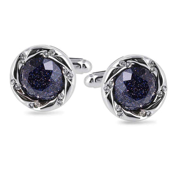 17mm Silver-Tone Luxury Cufflinks with Blue Sandstone