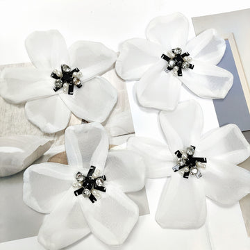 Organza White Chiffon Flower Applique 4pcs