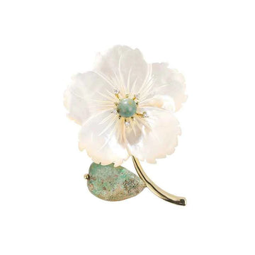 Natural Sea Shell Peach Blossom Imperial Stone Coat Brooch Pin