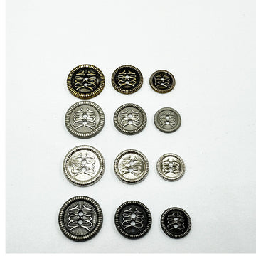 Botones de metal vintage de 12/15/18 mm con dos agujeros para abrigos y chaquetas, paquete de 96