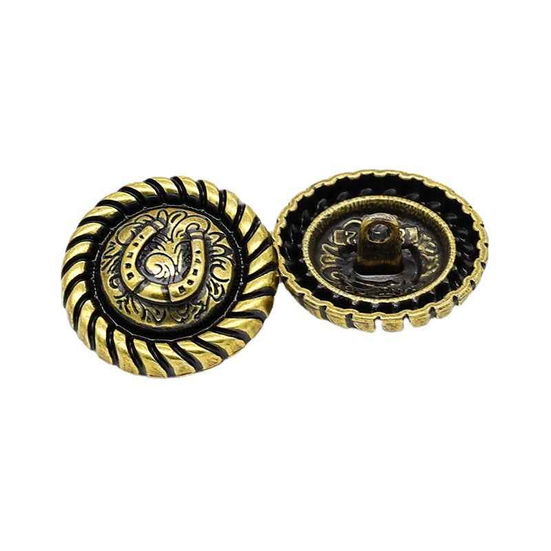 Antique Gold Vintage Horseshoe Relief Metal Shank Buttons - 48pcs