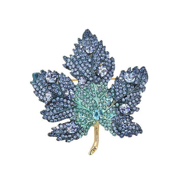 Blue Maple Leaf Brooch Diamond Accented Pin for Coats Suits