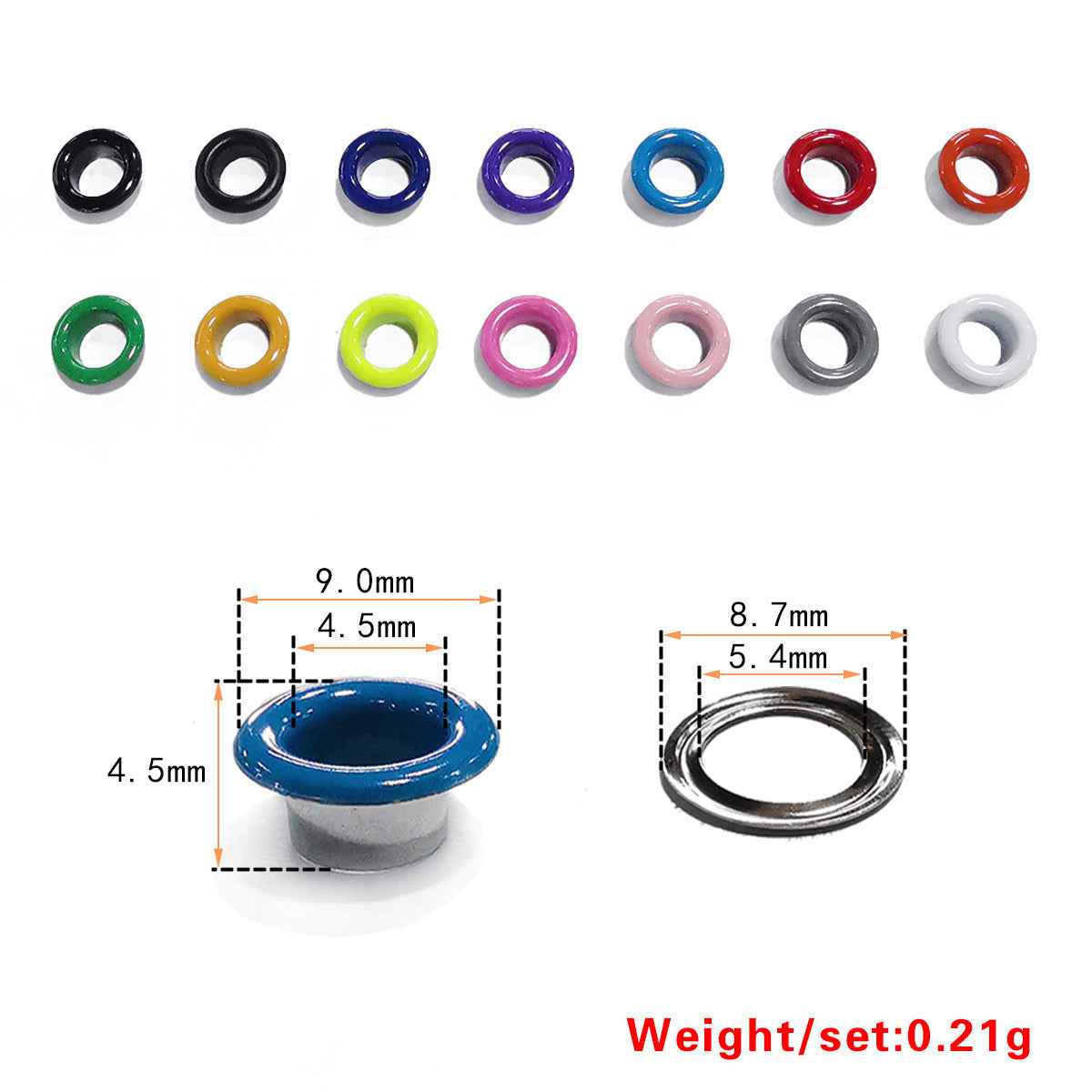 3-10mm 18-Color Shoe Eyelets Hollow Rivets for DIY Shoes 180 Pack