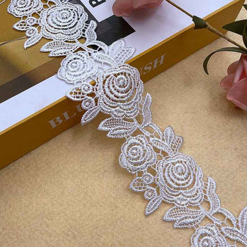 6cm White Floral Polyester Embroidered Lace Trim 15 Yards