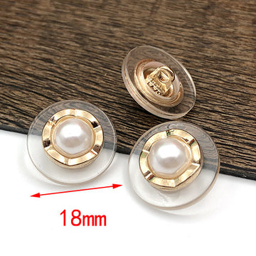 Botões de Pérola com Shank de Metal Dourado, 18mm, Redondos, em Acrílico Transparente, 20pcs