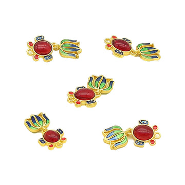 21x13mm Chinese Style Goldfish-Shaped Metal Decorative Buttons 6pcs