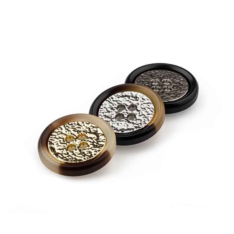 Beige/Coffee/Black Round 4-Hole Resin-Metal Combo Buttons - 50pcs