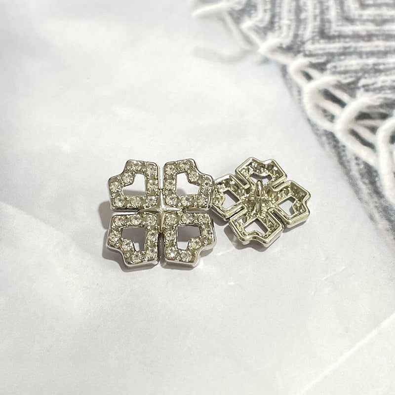 Gold/Silver Four-Leaf Clover Crystal Metal Shank Buttons 48pcs