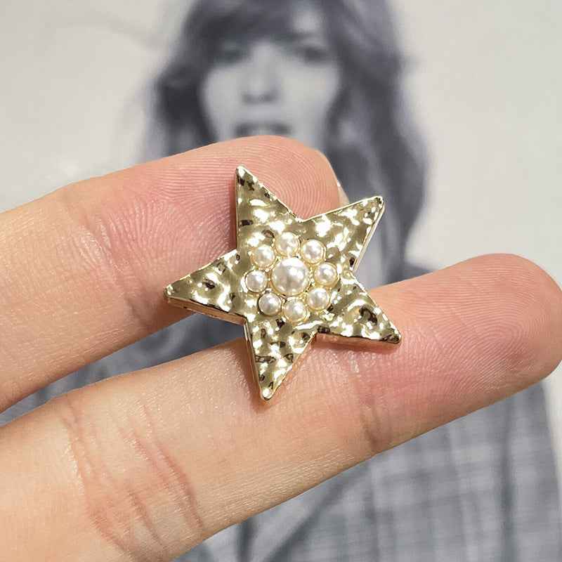Gold & Silver Wavy Star Metal Shank Buttons with Pearl Accents 48PCS