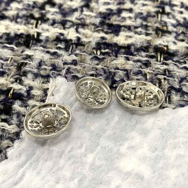 Round Silver Vintage Hollow Cross Metal Shank Buttons 48 Pack