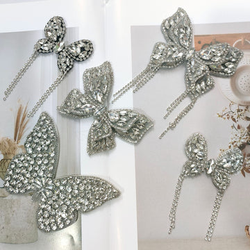 Silver Rhinestone Butterfly Shoe Clip Självhäftande Applikation 5 Pack