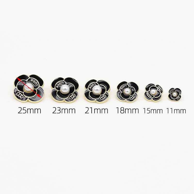 Pearl Petal Metal Shank Buttons – Black/White | 60pcs Mixed Sizes