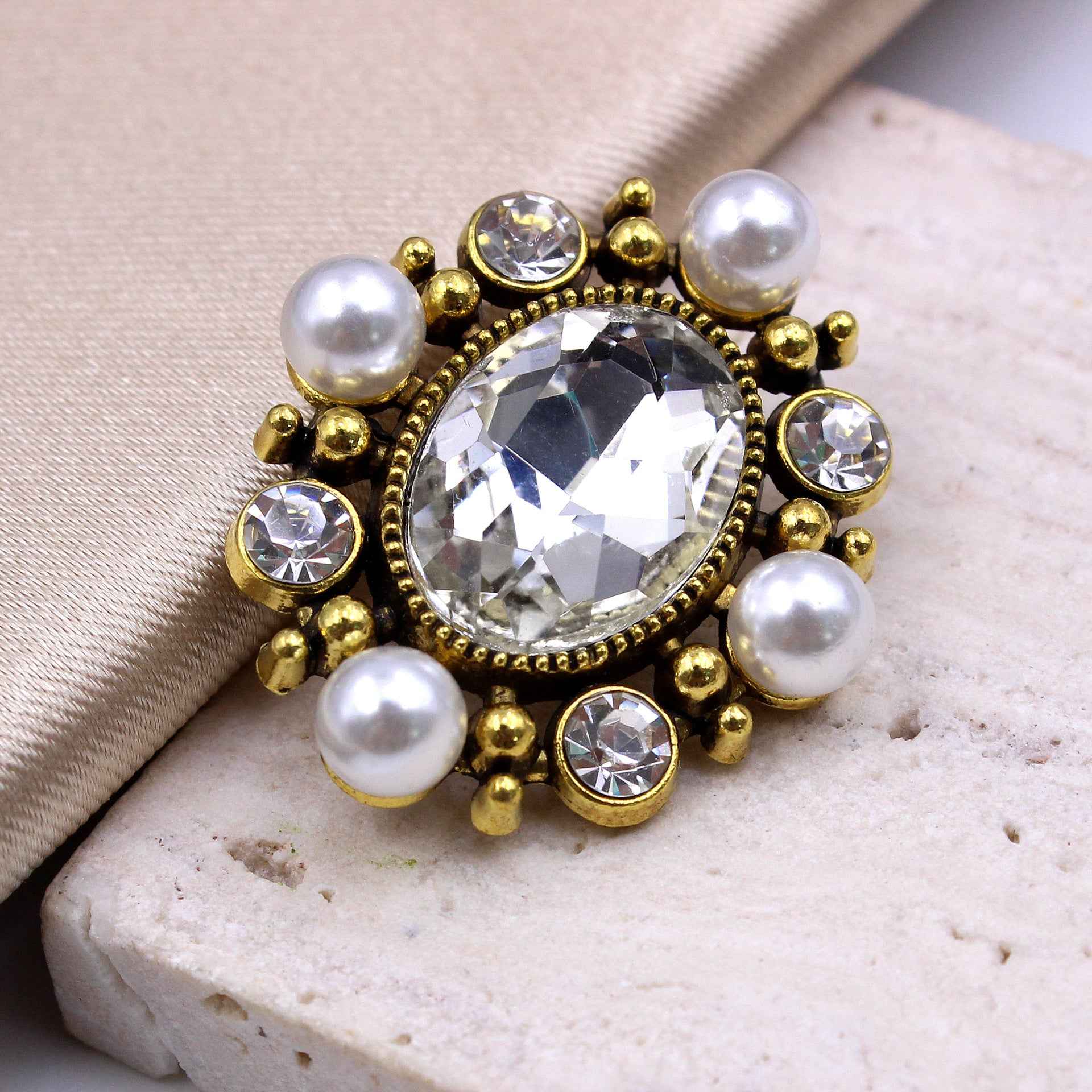 Vintage Glossy Glass Long Octagon Rhinestone Metal Buttons 20pcs