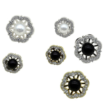 16mm/22mm Alloy Base Flower-Shaped Black White Pearl Buttons 48 Pack