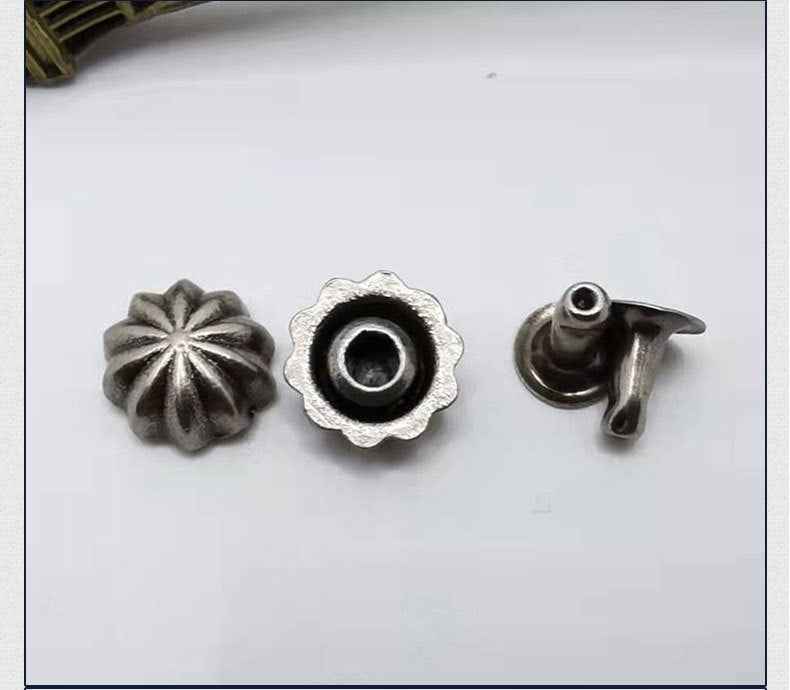 9MM Vintage Pumpkin Studs Antique Silver Rivets for Bags Shoes 30 Pack