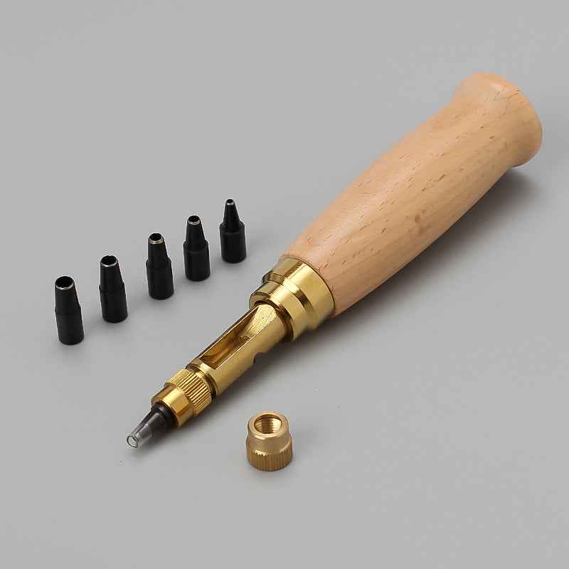 Wood Handle Leather Belt Hole Puncher Japanese Screw Punch Tool