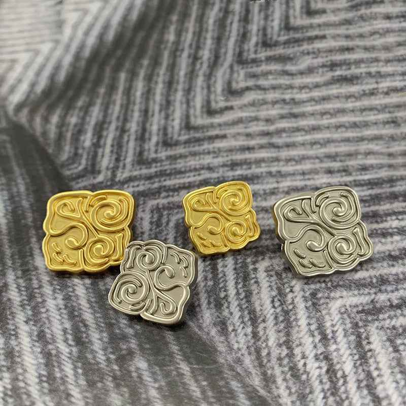 Frosted Gold/Silver Chinese Square Metal Buttons - 19mm/22.5mm 50 Pack