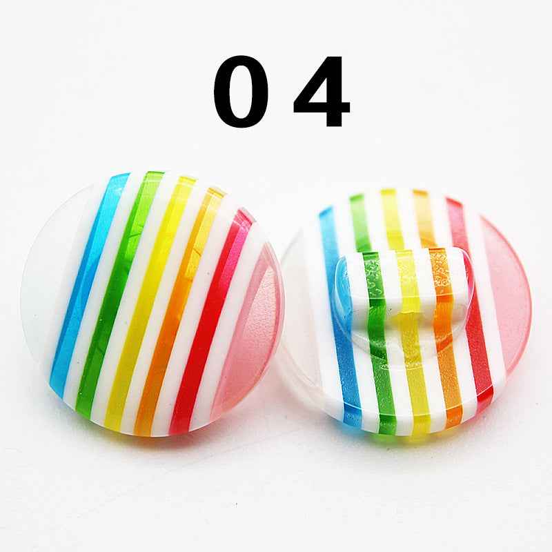 14mm Rainbow Round Shank Striped Resin Buttons for Shirts 50pcs