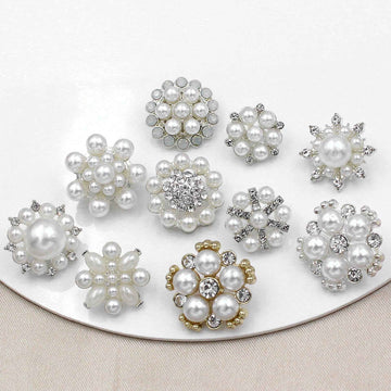 Pearl Rhinestone Alloy SHANK Buttons for Blouses Dresses Coats 50 Pack
