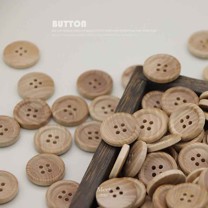 Round 4-Hole Natural Wood Buttons for Kids’ Shirts Clothes