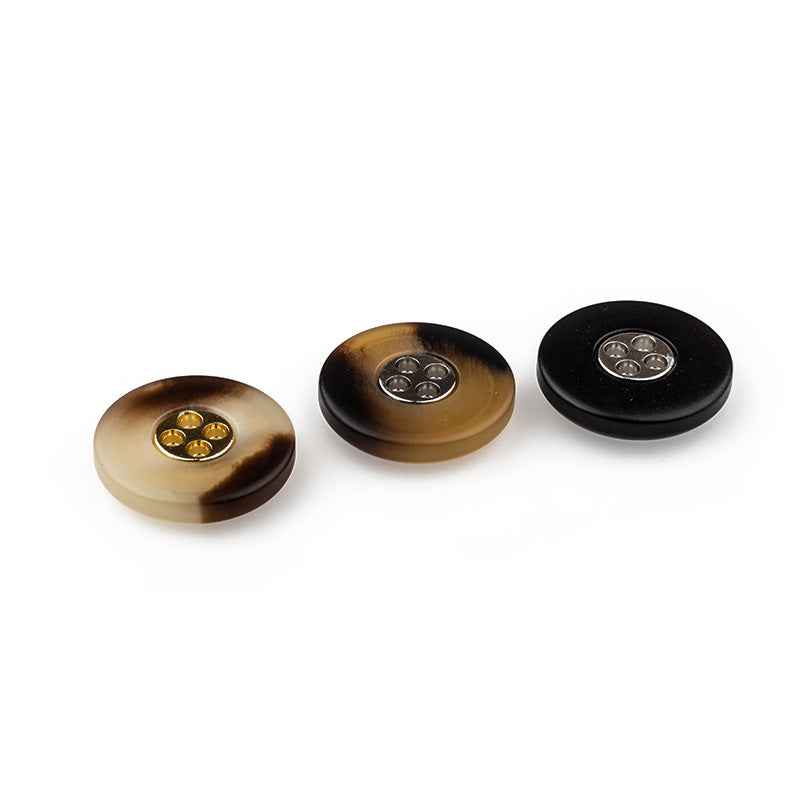 Beige/Coffee/Black Round 4-Hole Resin-Metal Combo Buttons - 50pcs