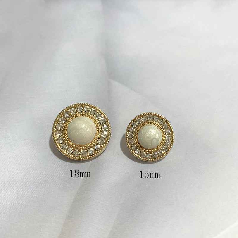 Gold Tone Diamond-Studded Round Buttons for Dresses & Coats 50pcs