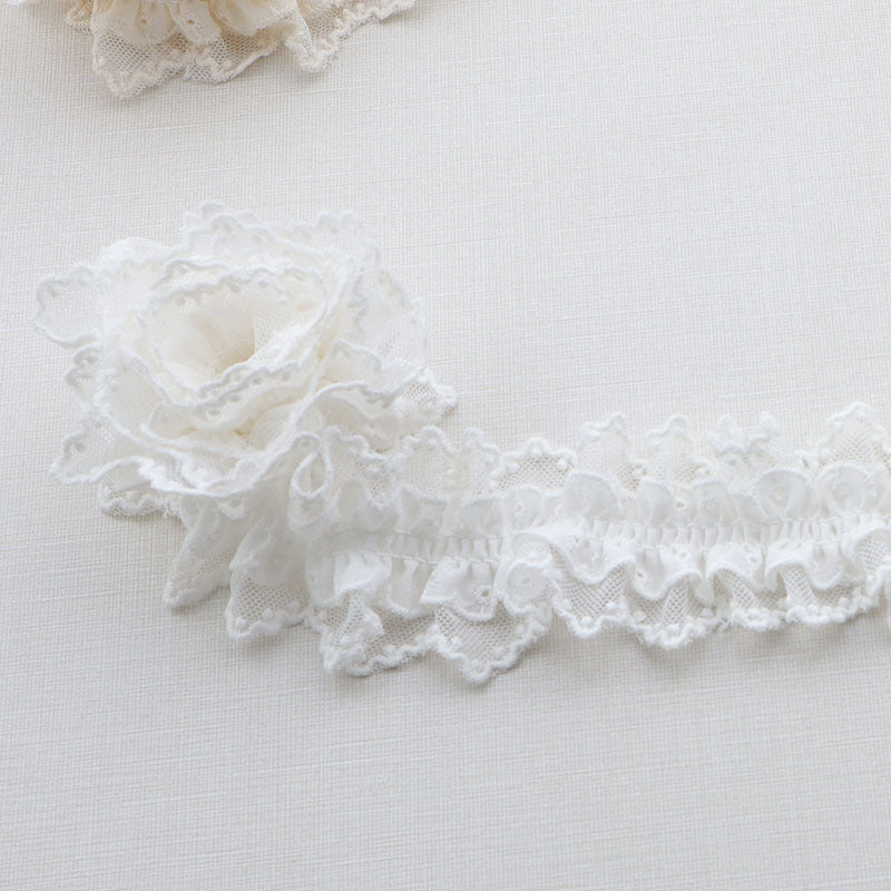 Elastic dantelat plisat de 50mm, cu volănaș dublu strat, 5 yarzi