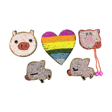Handcrafted Pig Pattern Beaded Crystal Fabric Patches 5 Pack