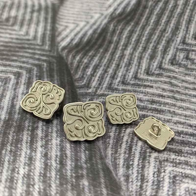 Frosted Gold/Silver Chinese Square Metal Buttons - 19mm/22.5mm 50 Pack