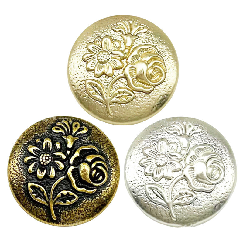 Buton metalic cu picior, vintage, cu trei flori, 23MM, 12 bucăți