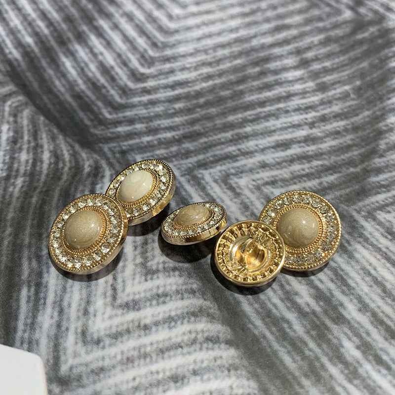 Gold Tone Diamond-Studded Round Buttons for Dresses & Coats 50pcs