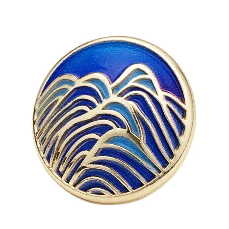 20mm Blue Chinese Landscape Painting Metal Round Shank Buttons 12PCS