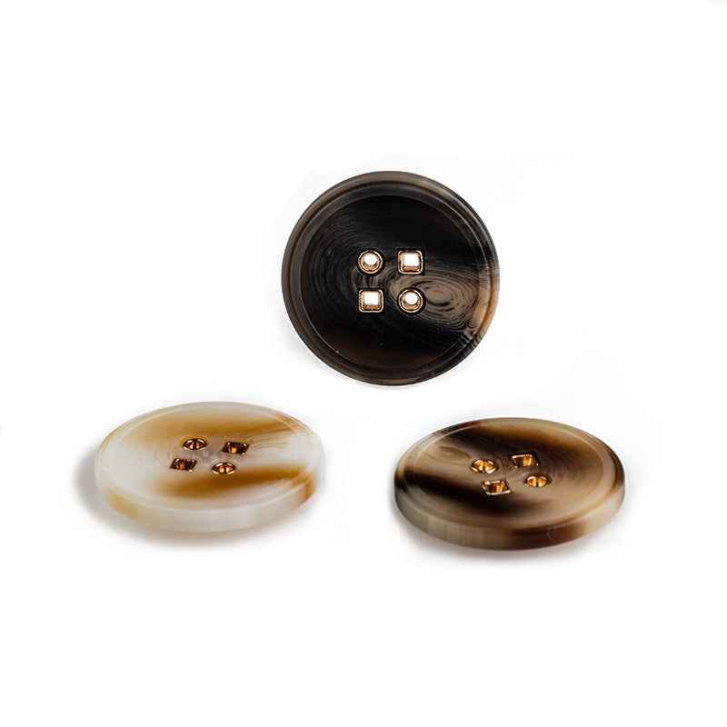 Black/Beige/Brown Round Resin Buttons with 4 Metal Holes 40-Pack